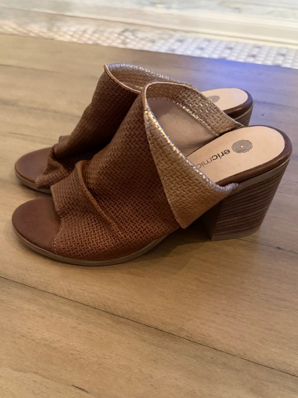 Eric Michael Brown and Gold Leather Perforated Mule Heels Size 38 (US 7.5–8)